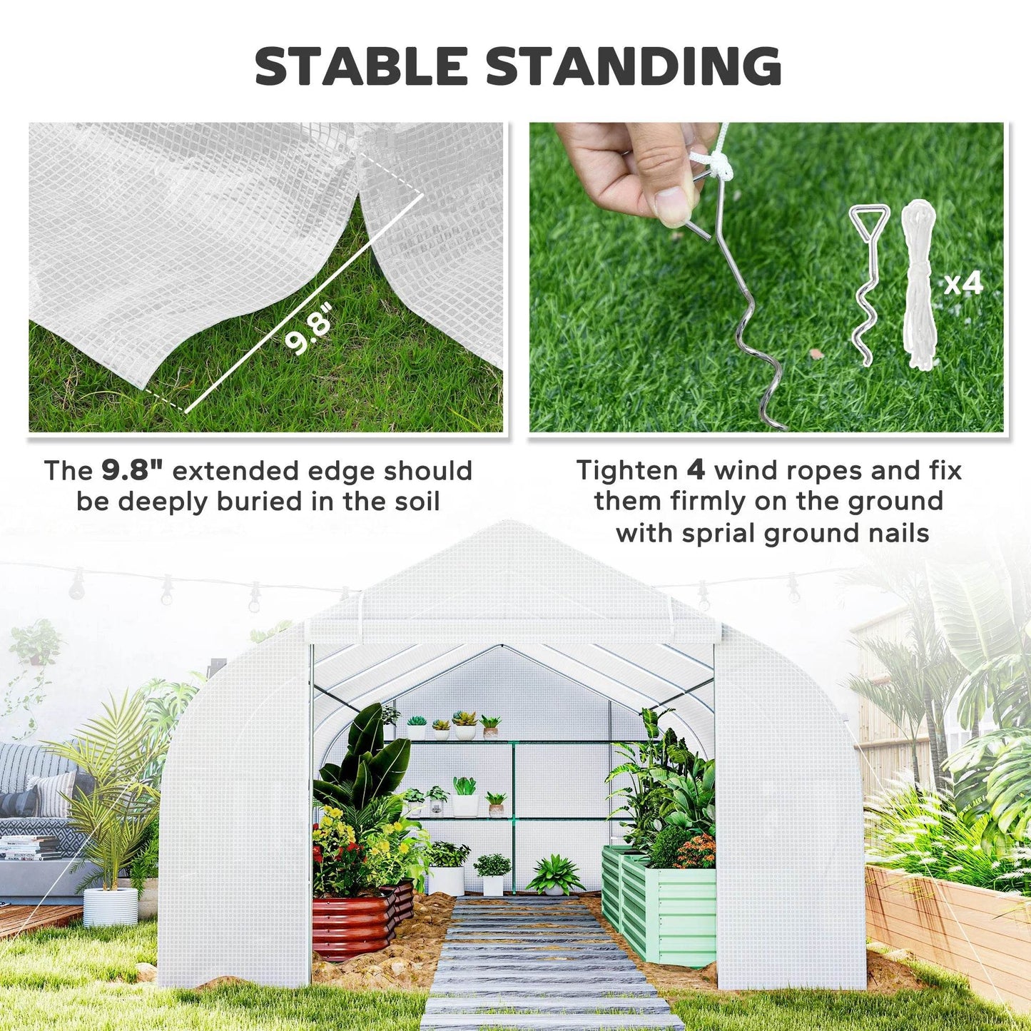 20' X 10' X 7' Greenhouse Large Walk-In Gardening White - Estalios