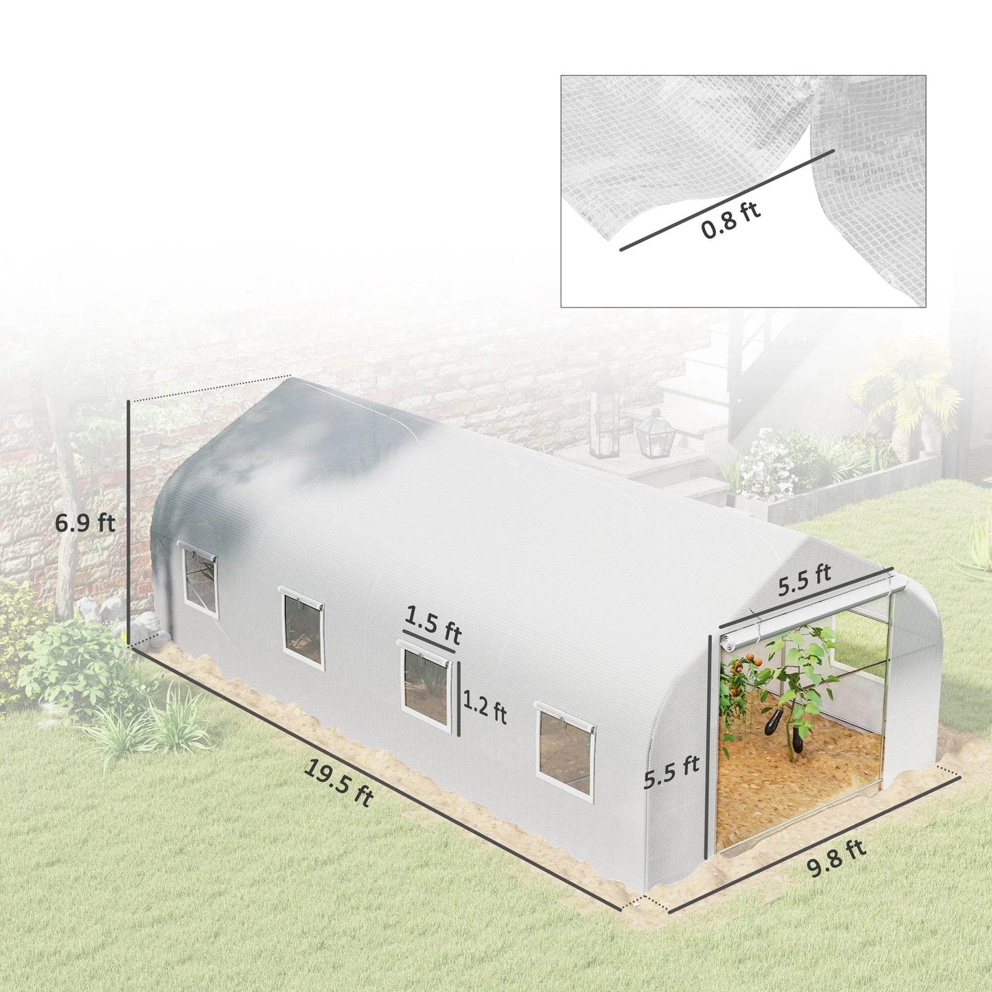 20' X 10' X 7' Greenhouse Large Walk-In Gardening White - Estalios