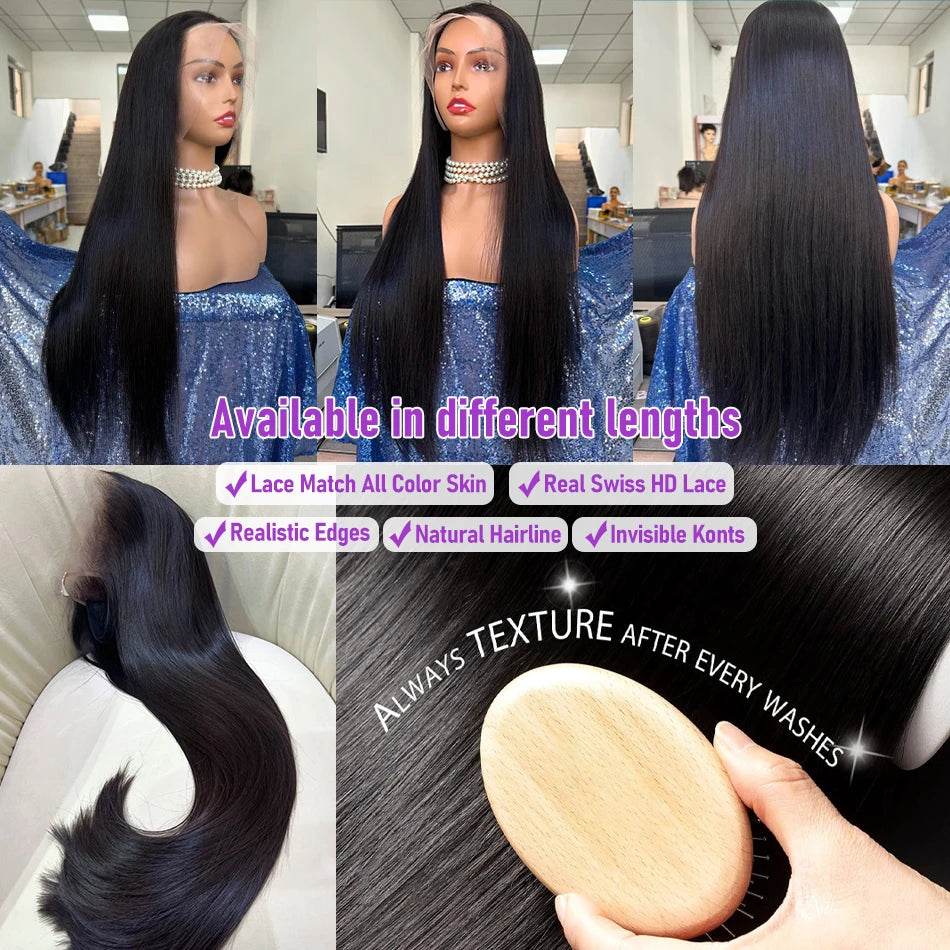 30 40 Inch Bone Straight Lace Front Wig 250 Density Human Hair - Estalios