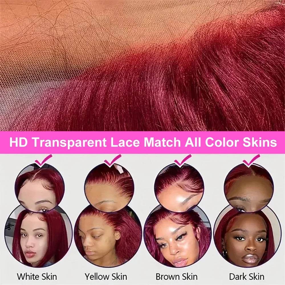 7x5 Glueless Bob Wig 99J Burgundy Straight Human Hair - Estalios