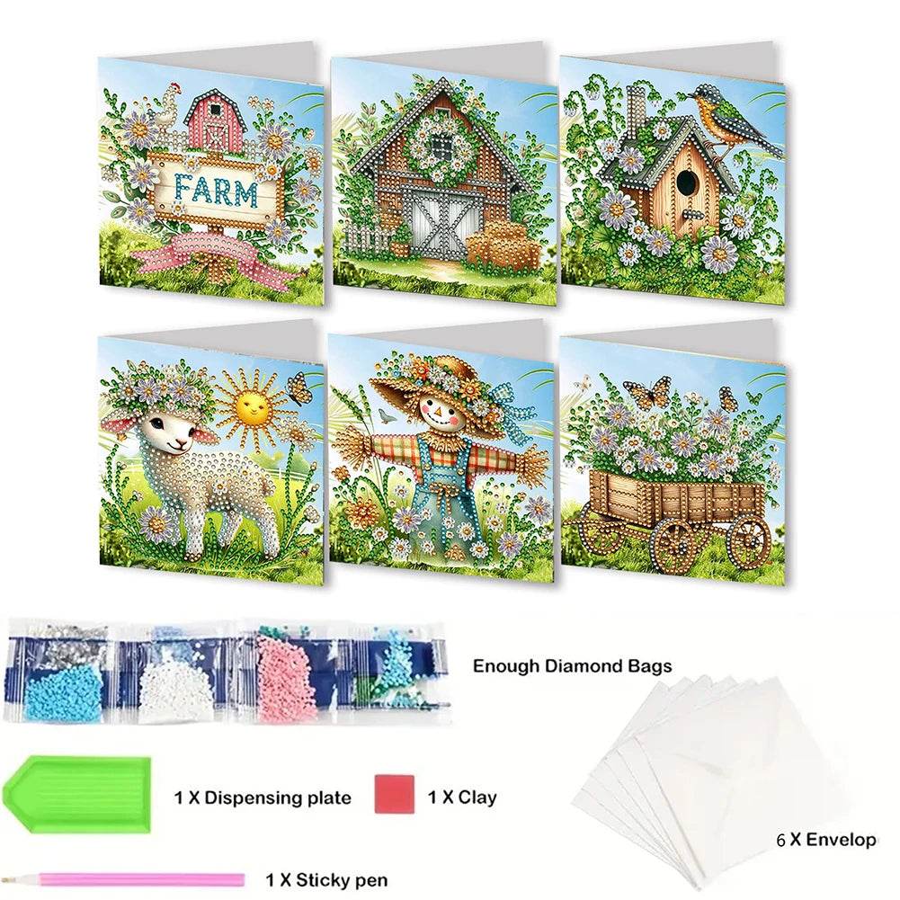 6Pcs Easter Animals Rhinestone Painting Card Kit Diamond Daily Wish Card Diamond Painting Greeting Card for Holiday Party Favors - Estalios