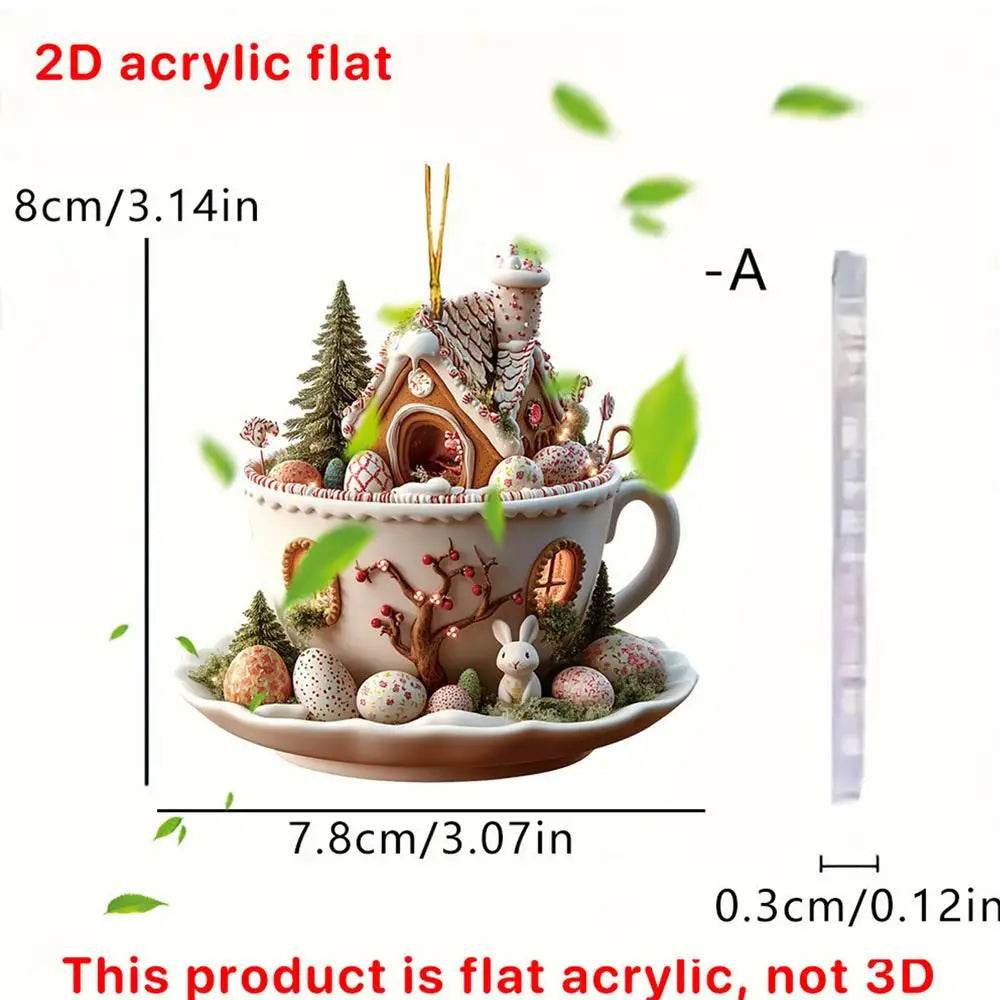 Easter Coffee Cup Ornaments Cartoon Bunny Egg House Coffee Mug Decorative 2D Acrylic Ornaments 2025 Spring Party Supplies - Estalios
