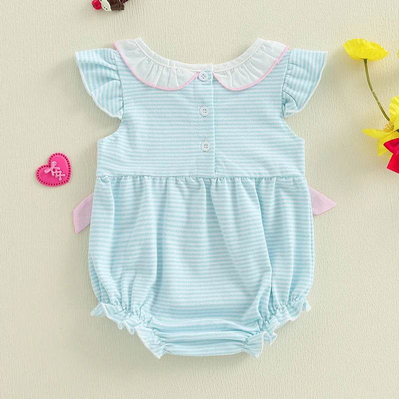 Adorable Infant Easter Jumpsuit with Cute Ruffles and Striped Print Sleeveless Round Neck Baby Girl Outfit for Newborns - Estalios