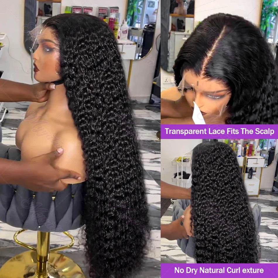 250 Density 13x6 13x7 HD Transparent Lace Frontal Wig 30 40 Inch Deep Wave 6x6 Closure Glueless Wig Human Hair 13x4 Curly Wigs - Estalios