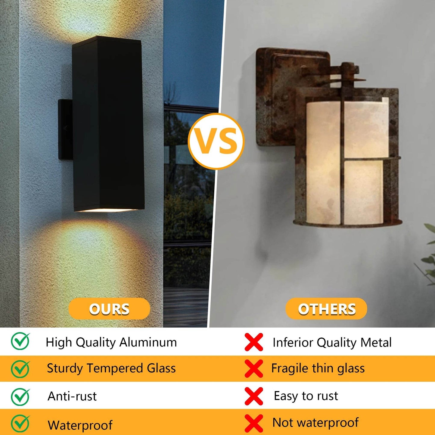 2-Pack Outdoor Wall Light IP65 Waterproof Up & Down Sconce - Estalios