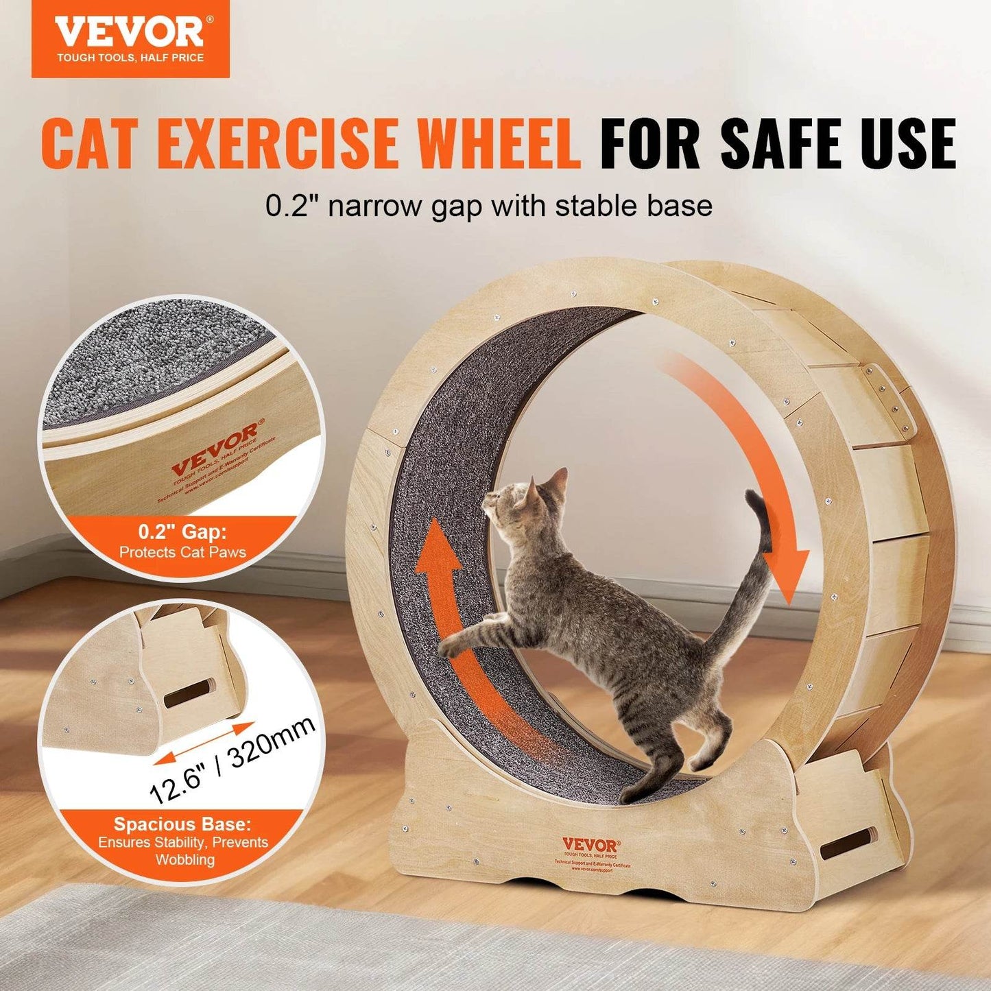 Cat Exercise Wheel Natural Wood Silent Running Treadmill - Estalios