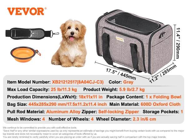 Breathable Pet Carrier Backpack with Wheels for Travel - Estalios