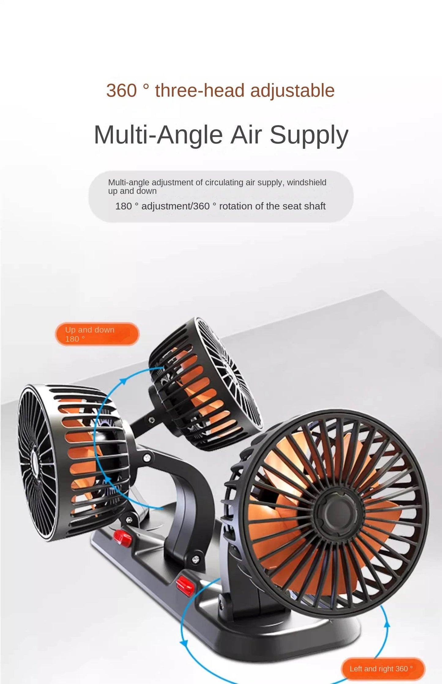 360° Adjustable Car Fan 3 Heads Electric USB 12V/24V - Estalios