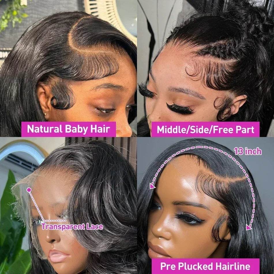 13x6 HD Transparent Body Wave Lace Frontal Human Hair Wig - Estalios