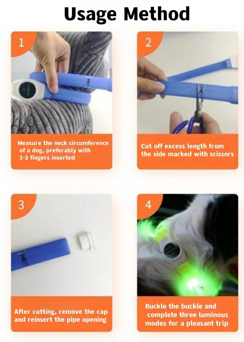 LED Luminous Dog Collar Waterproof USB Light for Night Safety - Estalios