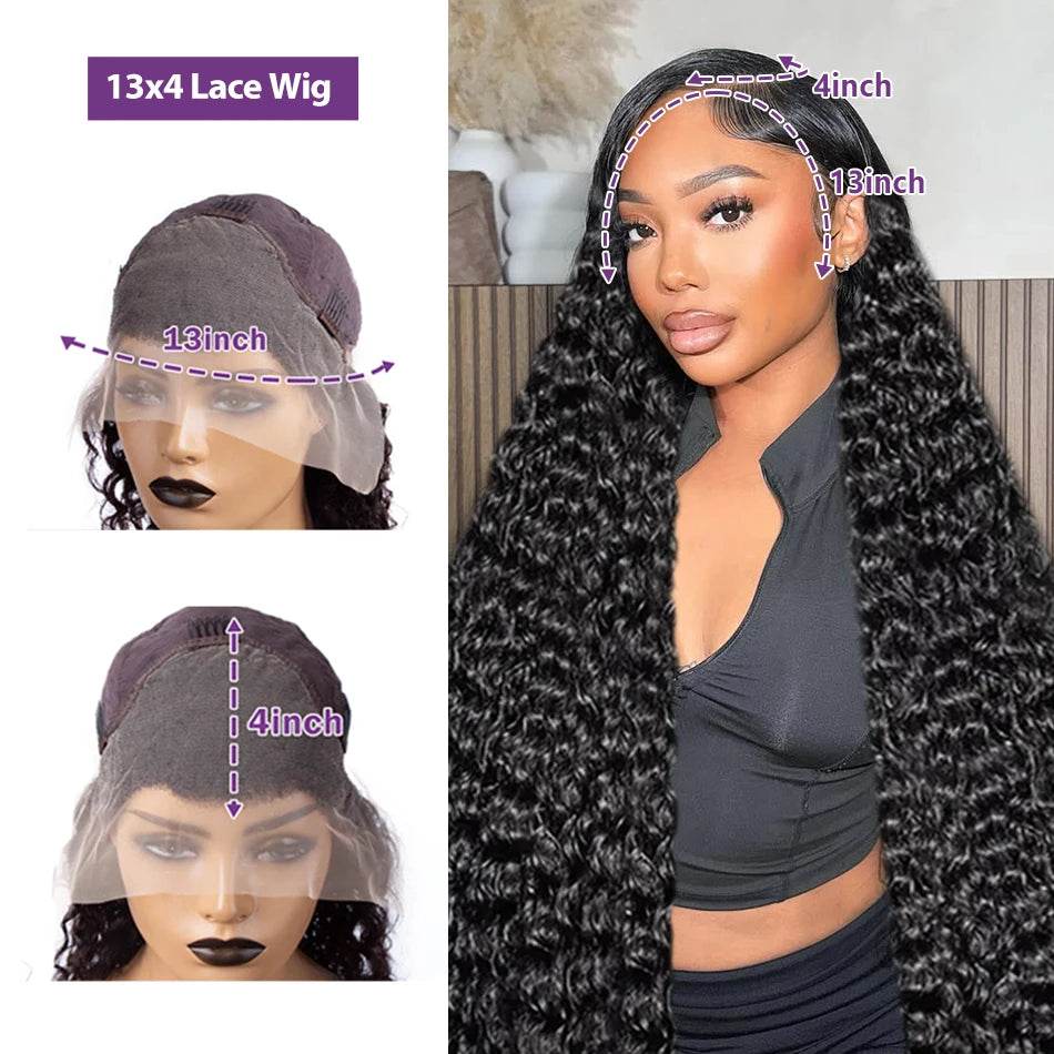 250 Density 13x6 13x7 HD Transparent Lace Frontal Wig 30 40 Inch Deep Wave 6x6 Closure Glueless Wig Human Hair 13x4 Curly Wigs - Estalios