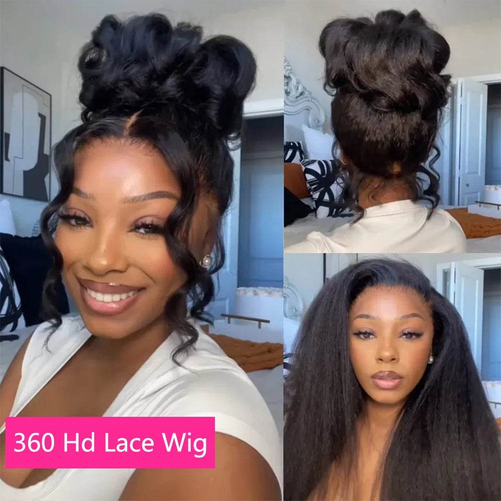 CEXXY Kinky Straight 360 HD Lace Frontal Wigs Wig For Black Women Yaki Straight Ponytail Human Hair Cheap Wigs On Clearance Sale - Estalios