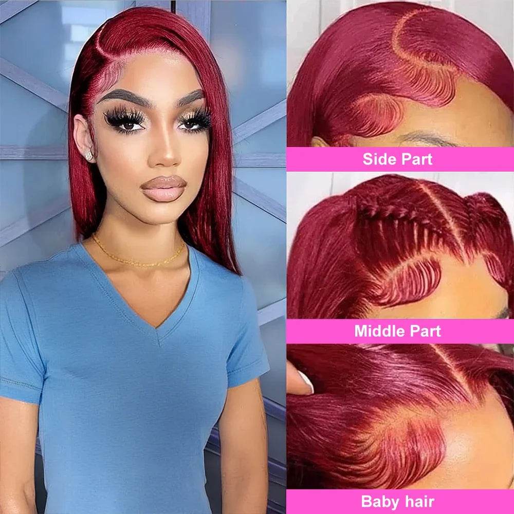 7x5 Glueless Bob Wig 99J Burgundy Straight Human Hair - Estalios