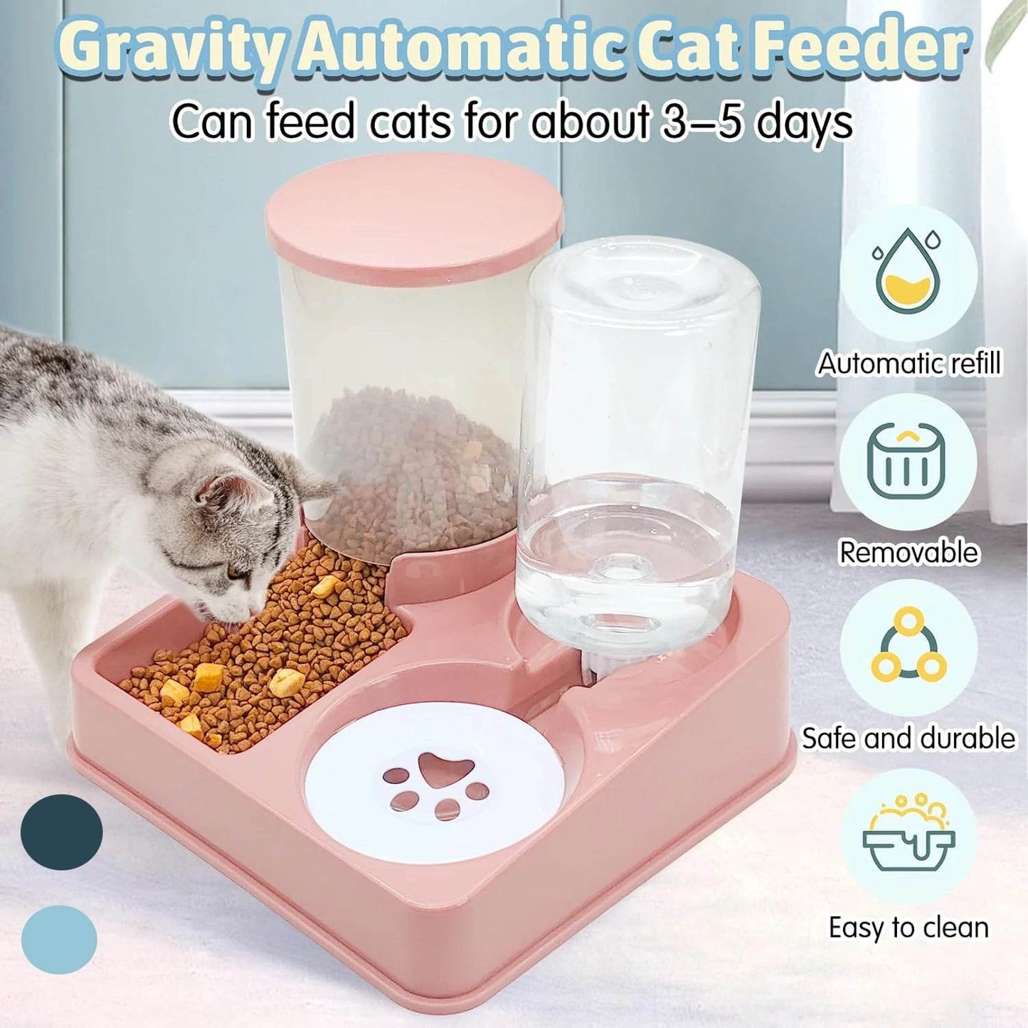 Automatic Cat Feeder Water Dispenser Set 2 In 1 Tilted Feeder - Estalios