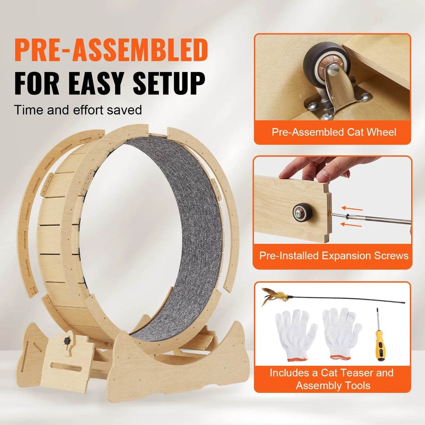 Cat Exercise Wheel Natural Wood Silent Running Treadmill - Estalios