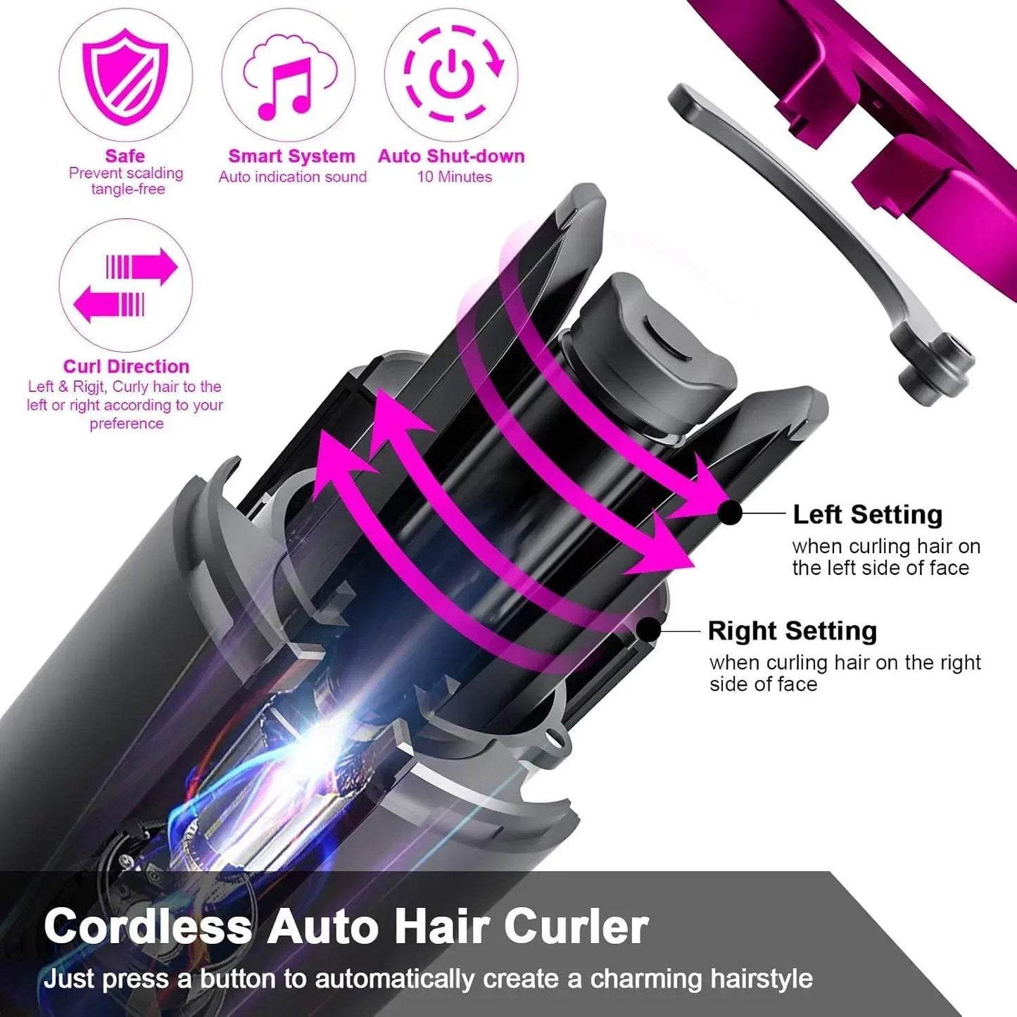 Automatic Wireless Hair Curler USB Rechargeable Adjustable - Estalios