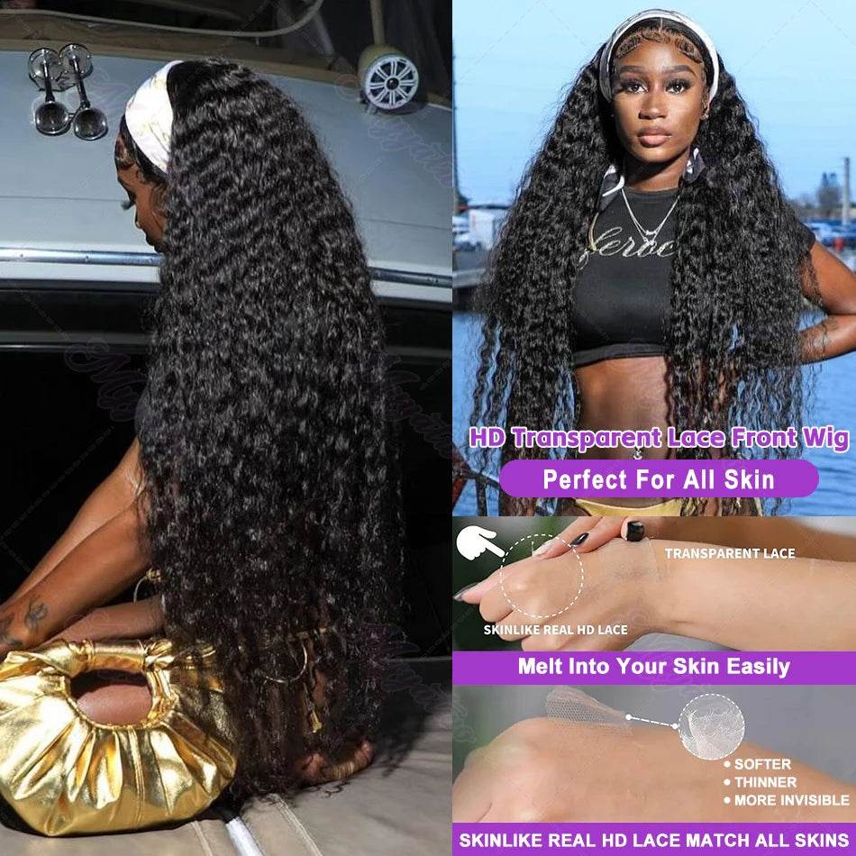 250 Density 13x6 13x7 HD Transparent Lace Frontal Wig 30 40 Inch Deep Wave 6x6 Closure Glueless Wig Human Hair 13x4 Curly Wigs - Estalios