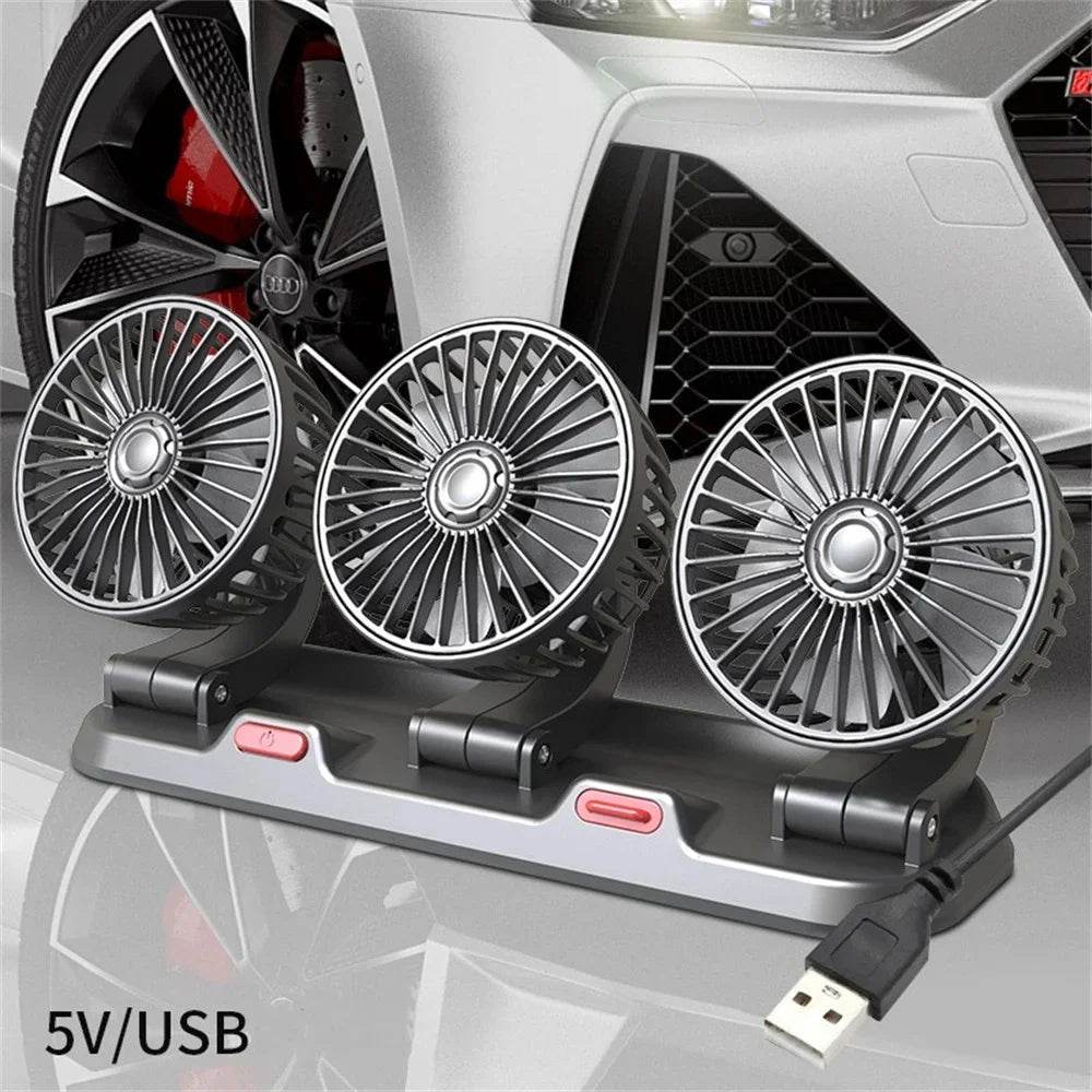 360° Adjustable Car Fan 3 Heads Electric USB 12V/24V - Estalios