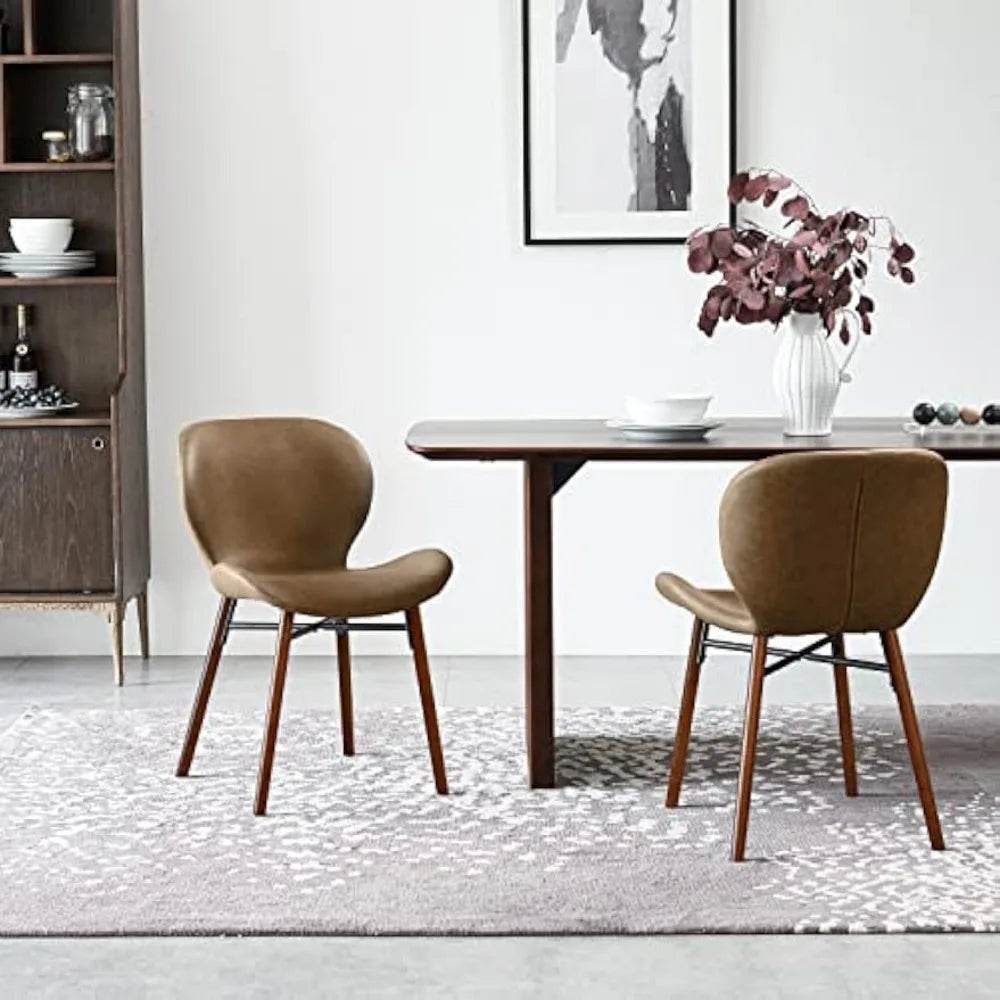 Mid Century Modern Dining Chair Set of 4 Brown Faux Leather - Estalios
