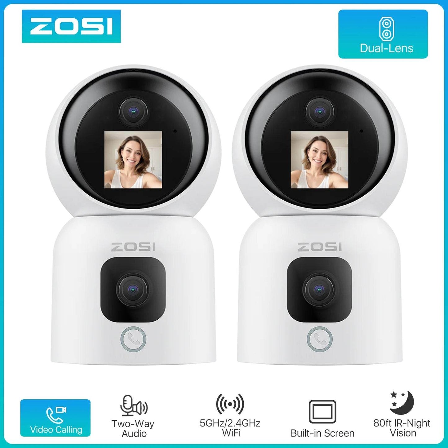 ZOSI Smart Baby Cams WiFi PTZ Auto Tracking AI 360° Panoramic Indoor Video Surveillance - Estalios