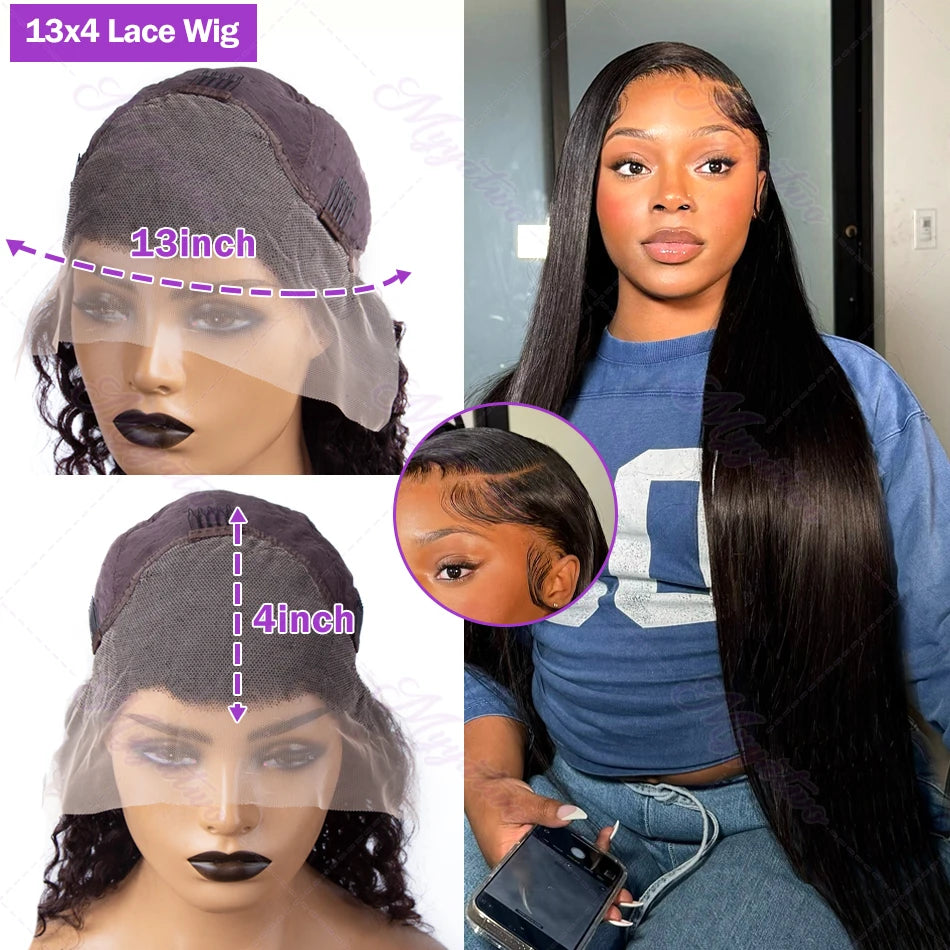 30 40 Inch Bone Straight Lace Front Wig 250 Density Human Hair - Estalios
