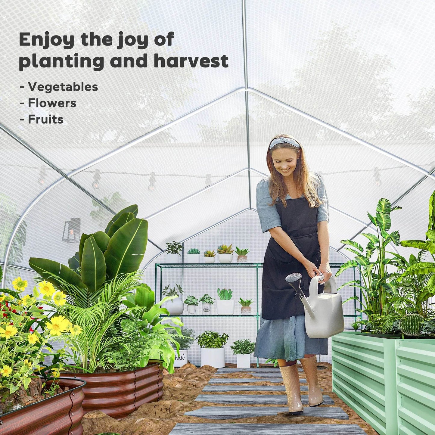 20' X 10' X 7' Greenhouse Large Walk-In Gardening White - Estalios