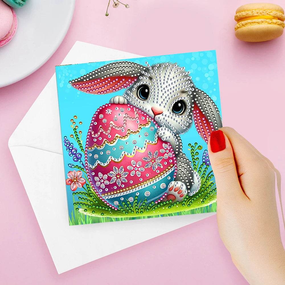 6Pcs Easter Animals Rhinestone Painting Card Kit Diamond Daily Wish Card Diamond Painting Greeting Card for Holiday Party Favors - Estalios