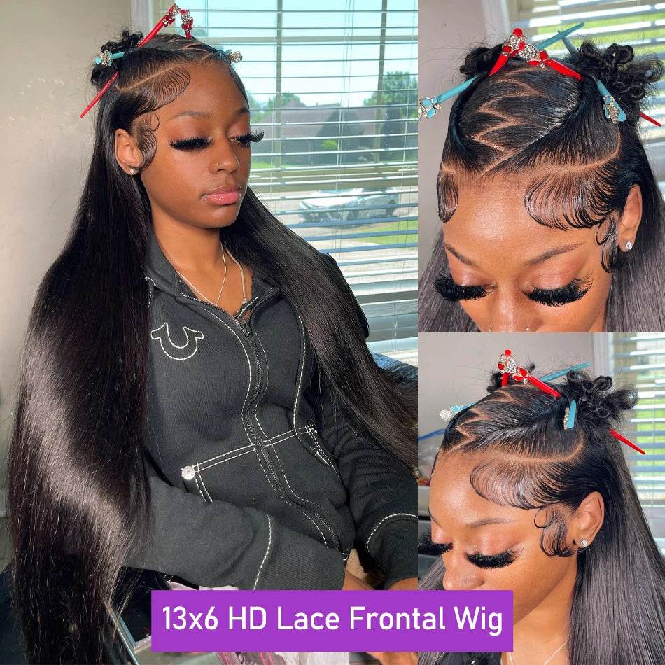 30 40 Inch Bone Straight Lace Front Wig 250 Density Human Hair - Estalios
