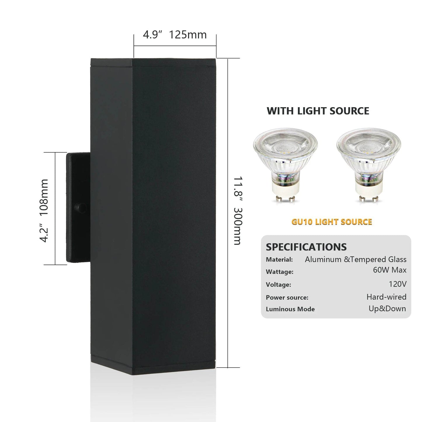 2-Pack Outdoor Wall Light IP65 Waterproof Up & Down Sconce - Estalios