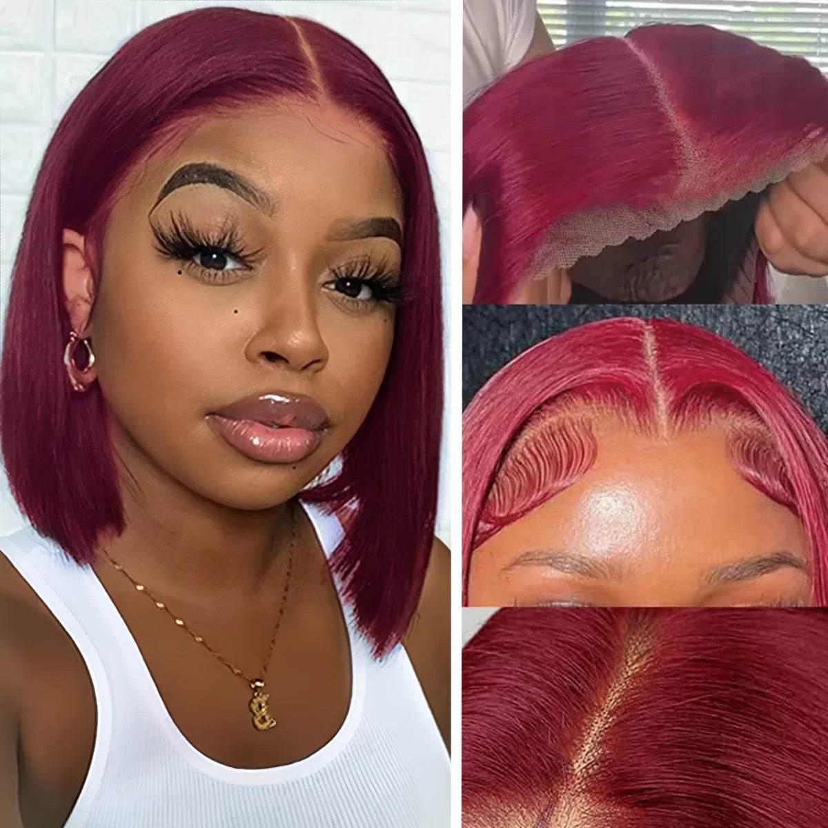 7x5 Glueless Wig Human Hair 99J Burgundy Bob Straight Wig - Estalios