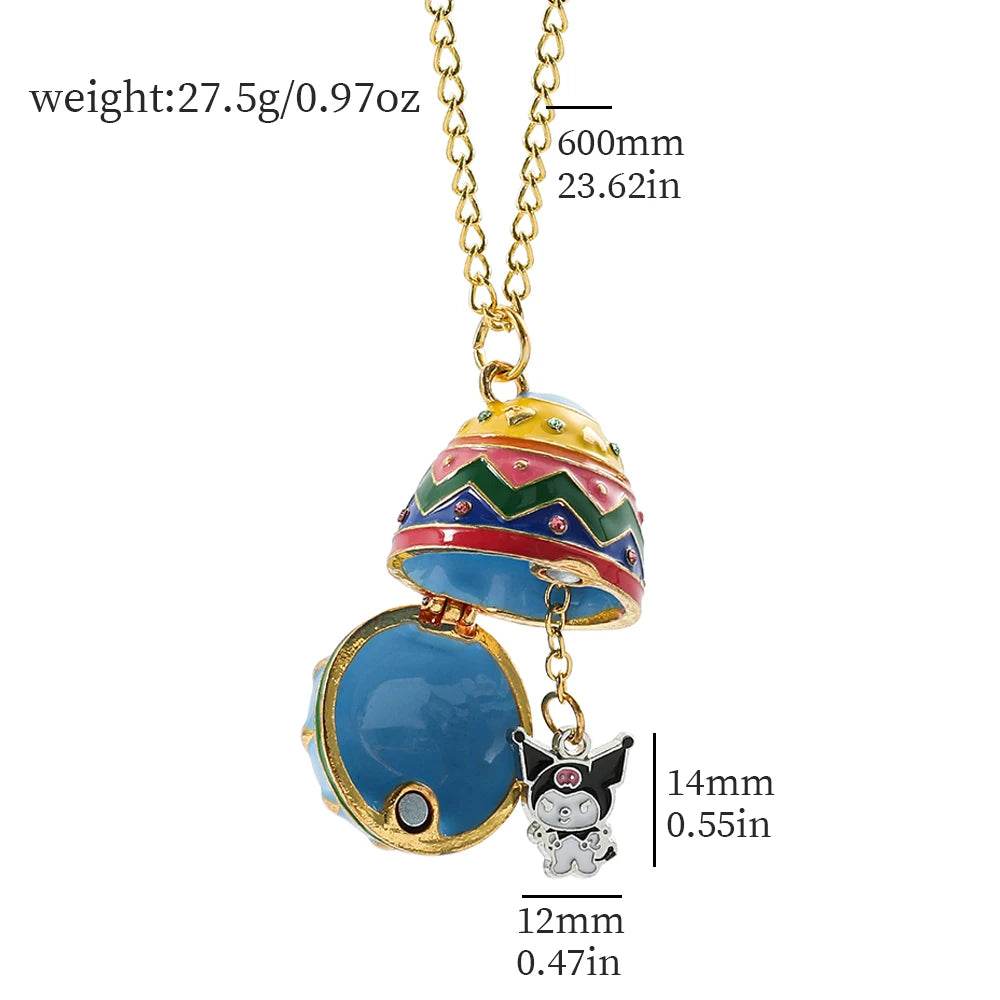 New Design Sanrios Hello Kitty Easter Egg Pendant Necklace Creativity Kuromi Charms Can Opened Easter Egg Toy Necklace - Estalios
