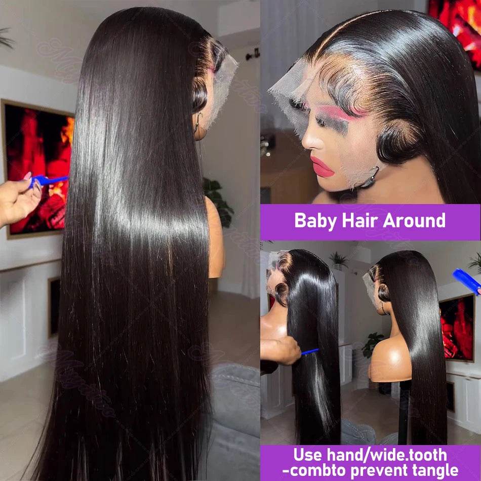 30 40 Inch Bone Straight Lace Front Wig 250 Density Human Hair - Estalios