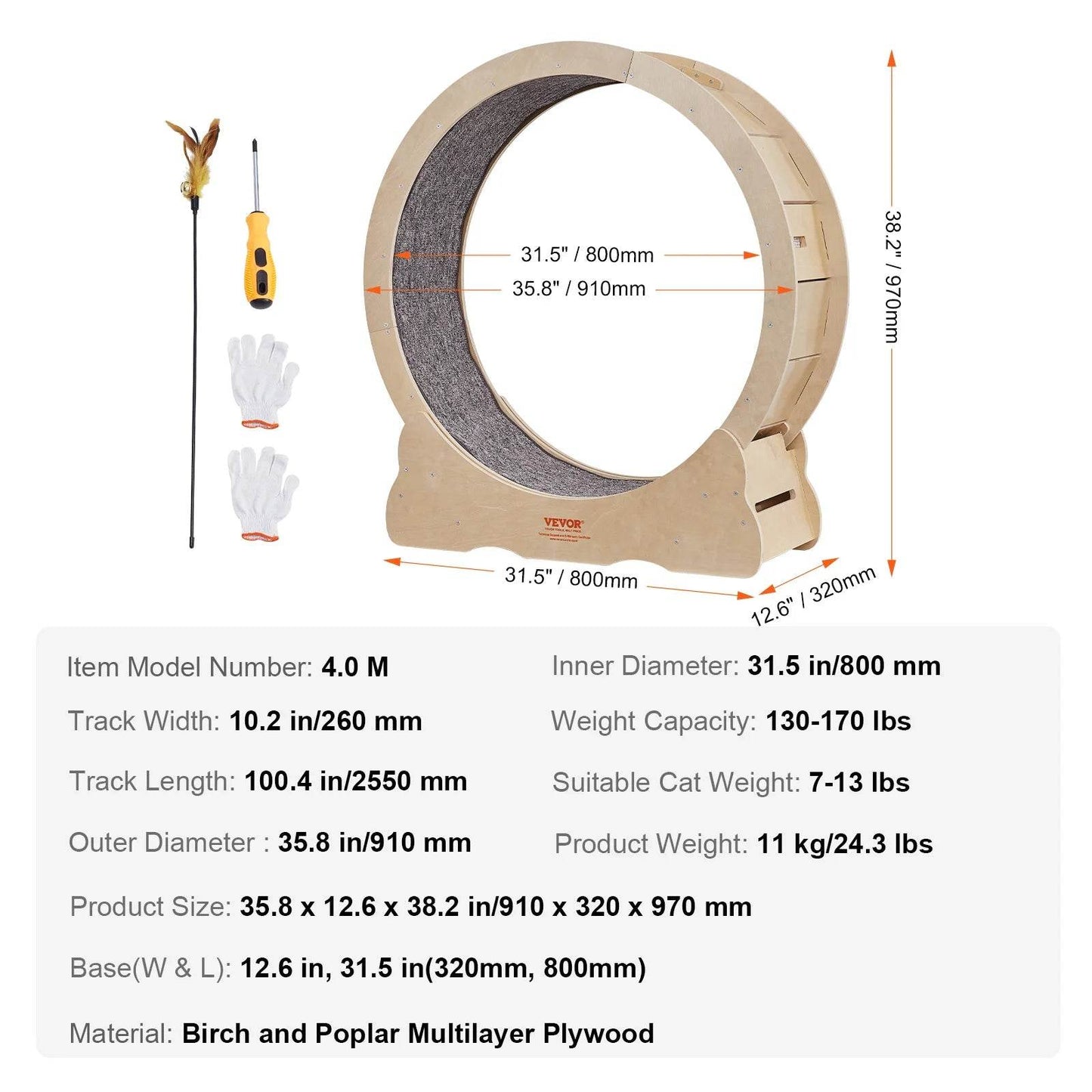 Cat Exercise Wheel Natural Wood Silent Running Treadmill - Estalios
