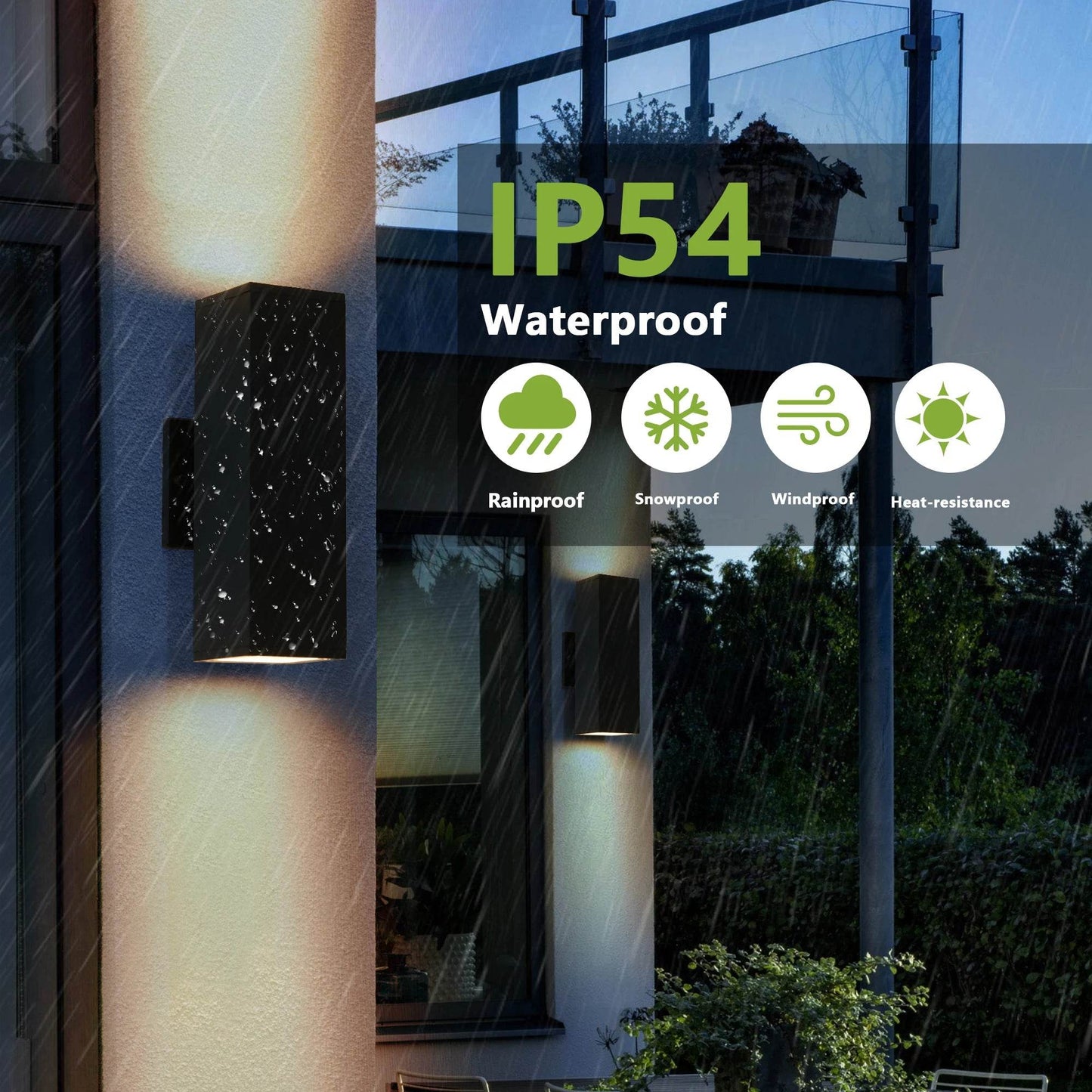 2-Pack Outdoor Wall Light IP65 Waterproof Up & Down Sconce - Estalios