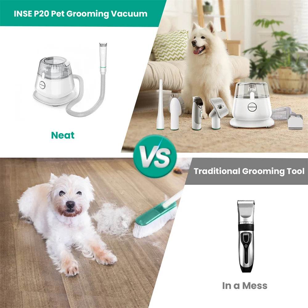 INSE P20 Pet Grooming Kit & Vacuum Suction for Hair Cleanup - Estalios