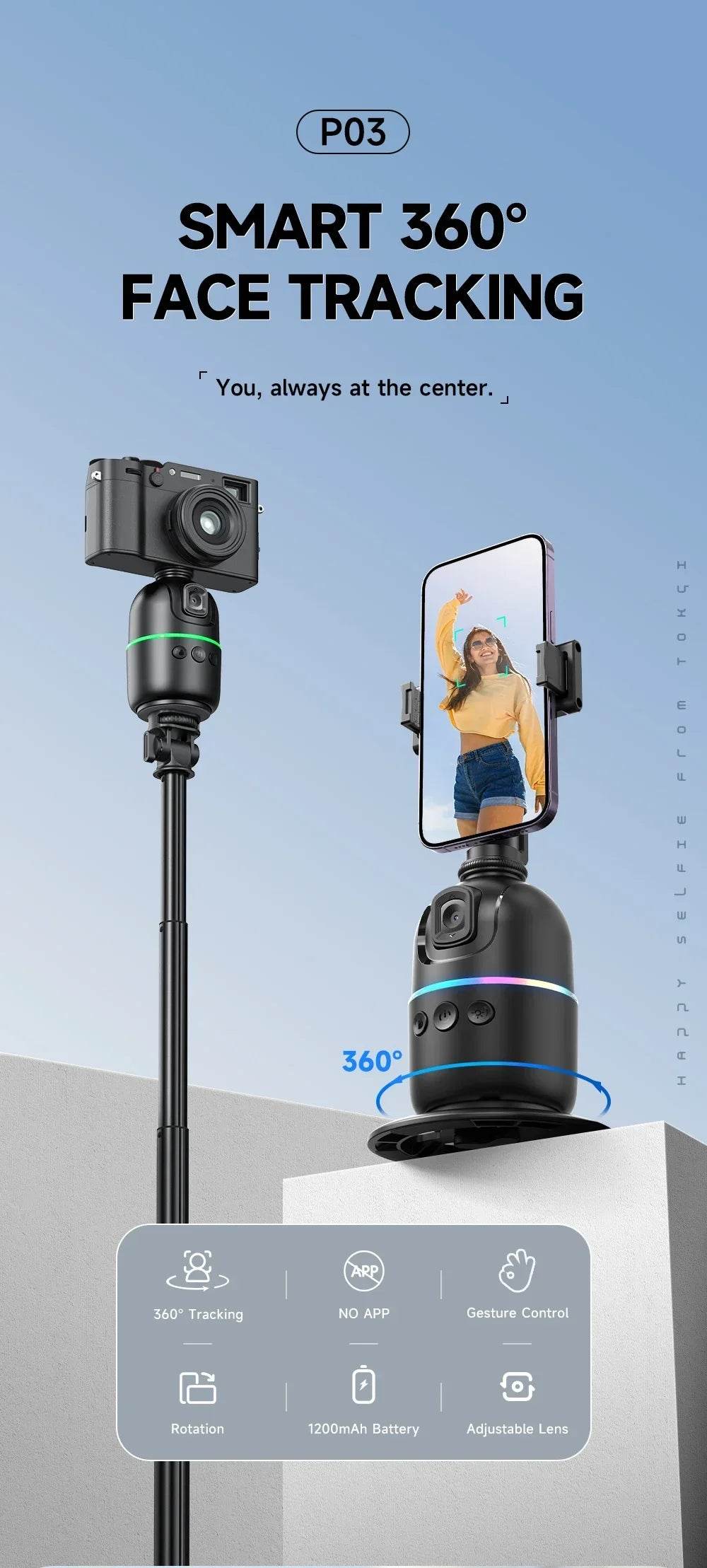 360° Smart Auto Face Tracking Gimbal Stabilizer Tripod - Estalios