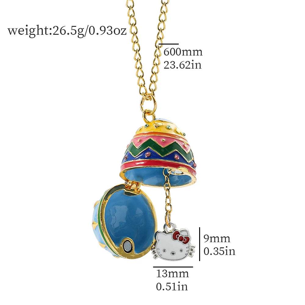 New Design Sanrios Hello Kitty Easter Egg Pendant Necklace Creativity Kuromi Charms Can Opened Easter Egg Toy Necklace - Estalios