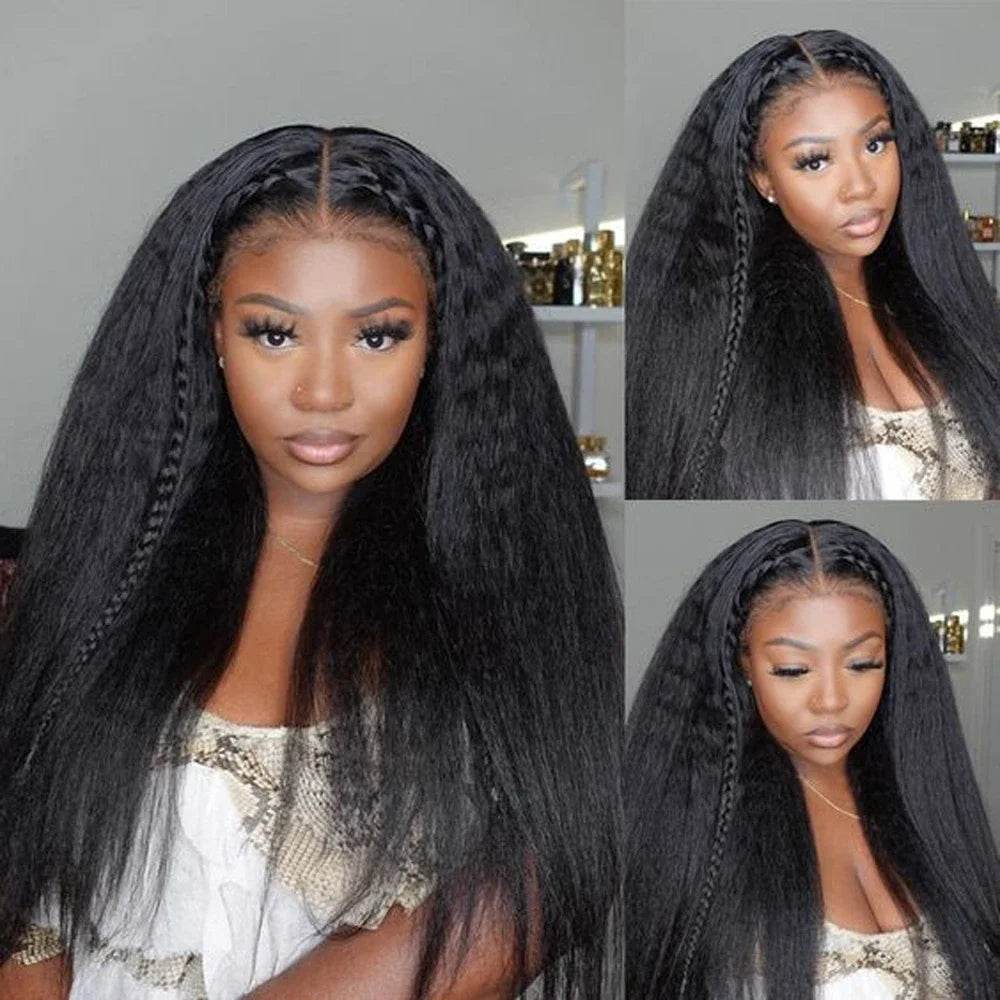 CEXXY Kinky Straight 360 HD Lace Frontal Wigs Wig For Black Women Yaki Straight Ponytail Human Hair Cheap Wigs On Clearance Sale - Estalios
