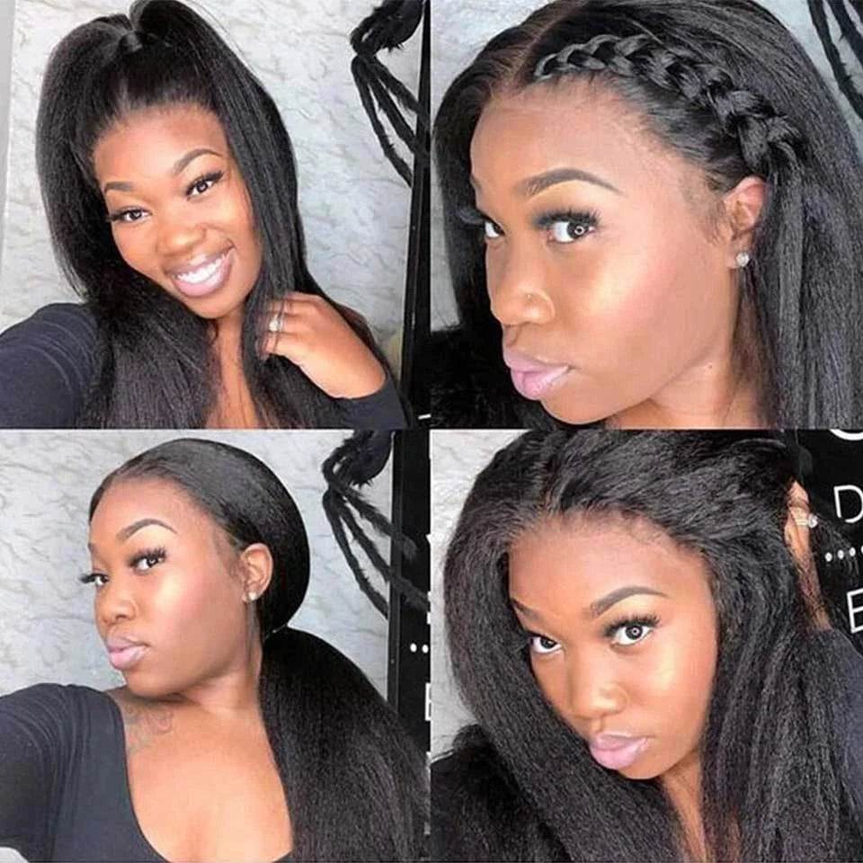 CEXXY Kinky Straight 360 HD Lace Frontal Wigs Wig For Black Women Yaki Straight Ponytail Human Hair Cheap Wigs On Clearance Sale - Estalios