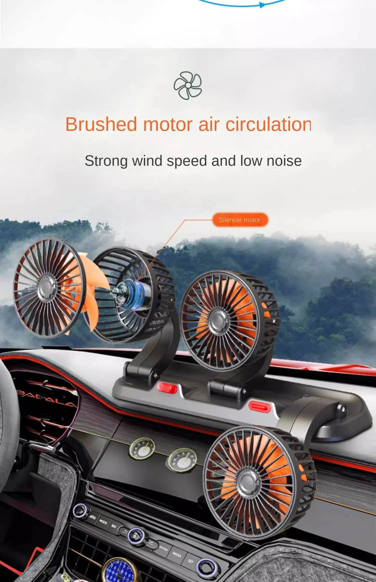 360° Adjustable Car Fan 3 Heads Electric USB 12V/24V - Estalios