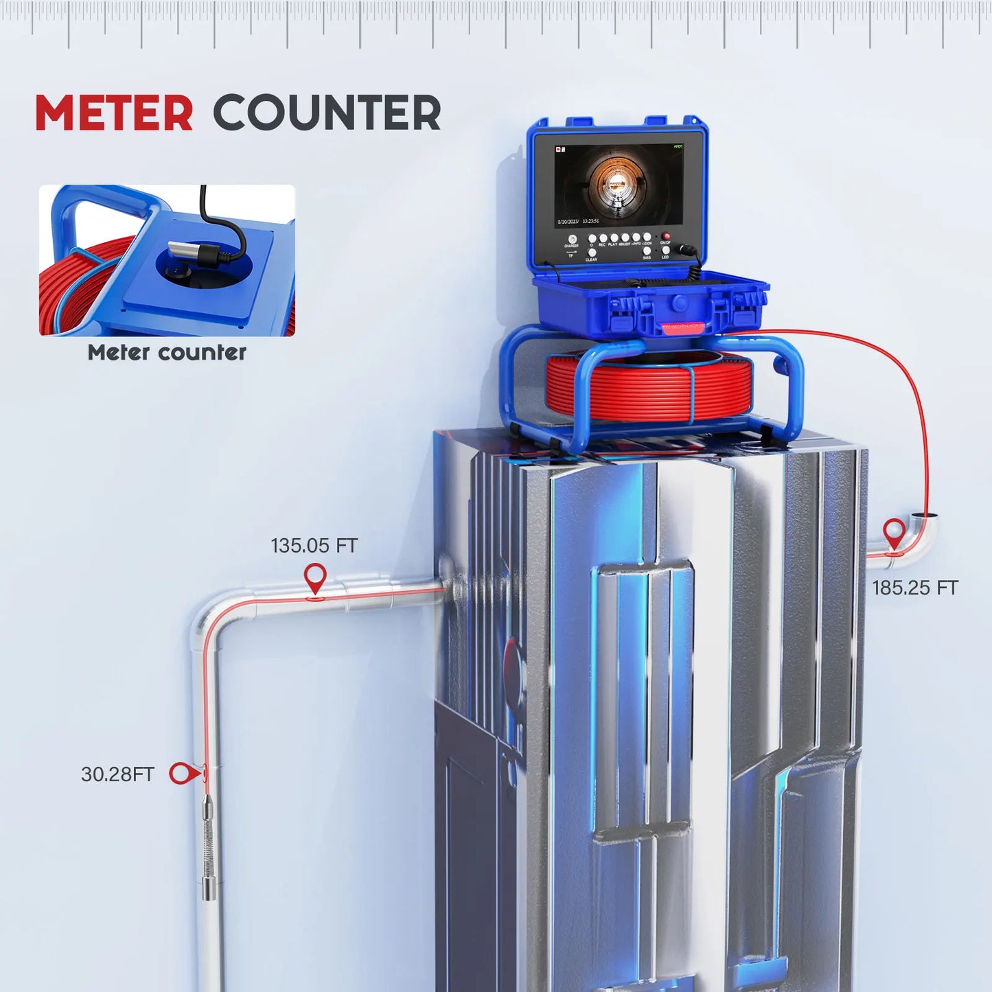 Sewer Camera with Locator,9" Pipe inspection Camera Self-Leveling 512HZ IP68 Waterproof Meter Counter DVR Drain Endoscope