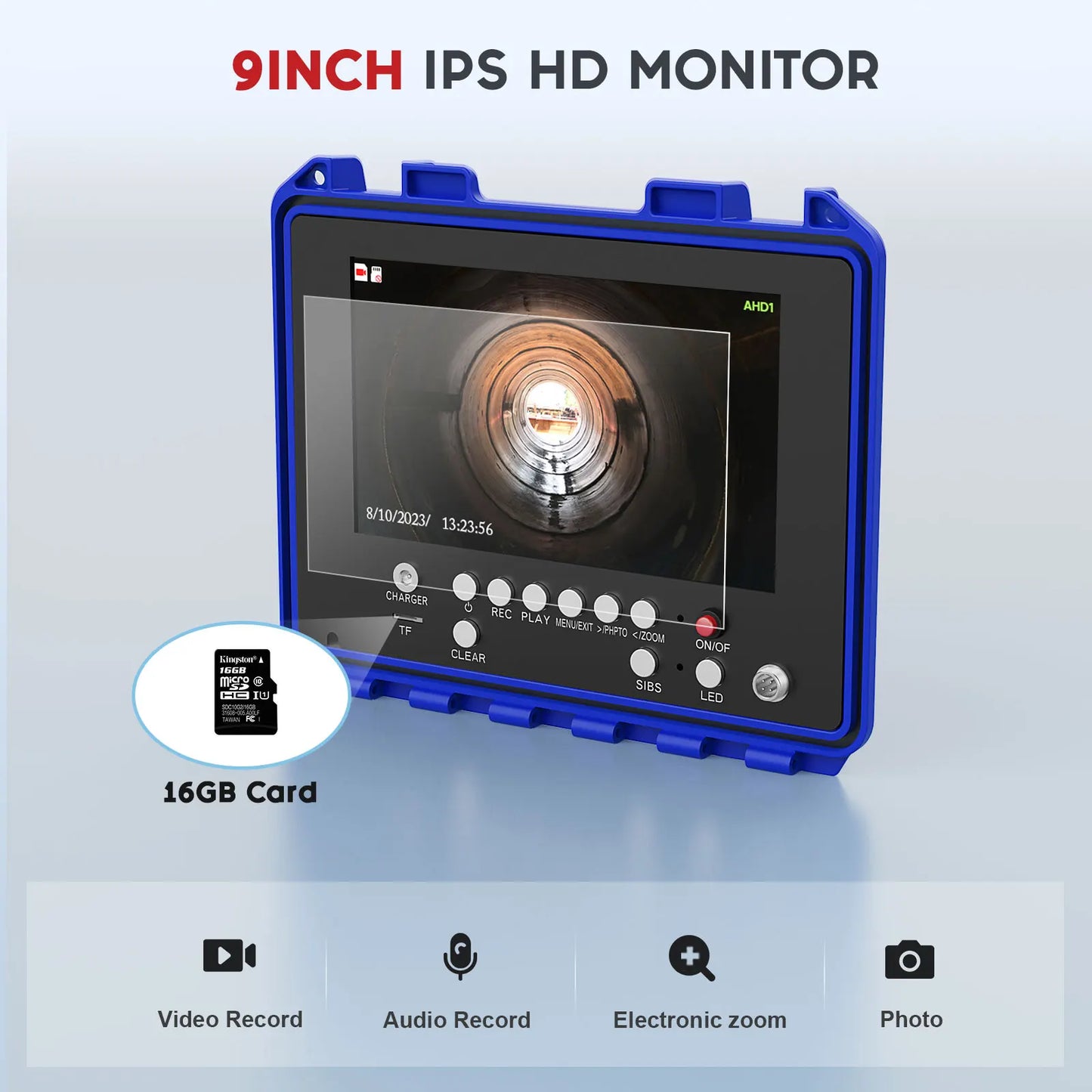 Sewer Camera with Locator,9" Pipe inspection Camera Self-Leveling 512HZ IP68 Waterproof Meter Counter DVR Drain Endoscope