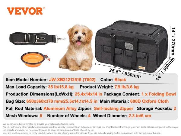 Breathable Pet Carrier Backpack with Wheels for Travel - Estalios