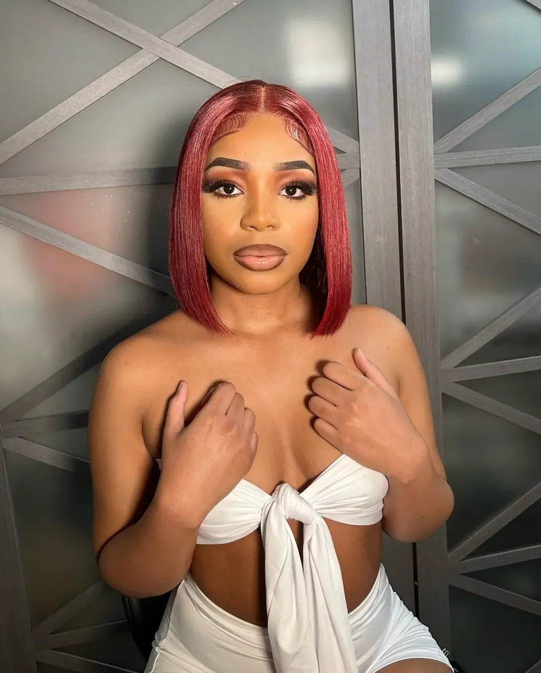 7x5 Glueless Bob Wig 99J Burgundy Straight Human Hair - Estalios