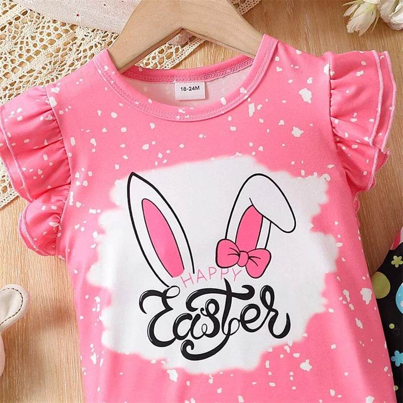 Adorable Baby Girl Easter Outfit Set with Short Sleeve Top and Flare Pants - Cute Toddler Clothing for Spring Festivities - Estalios