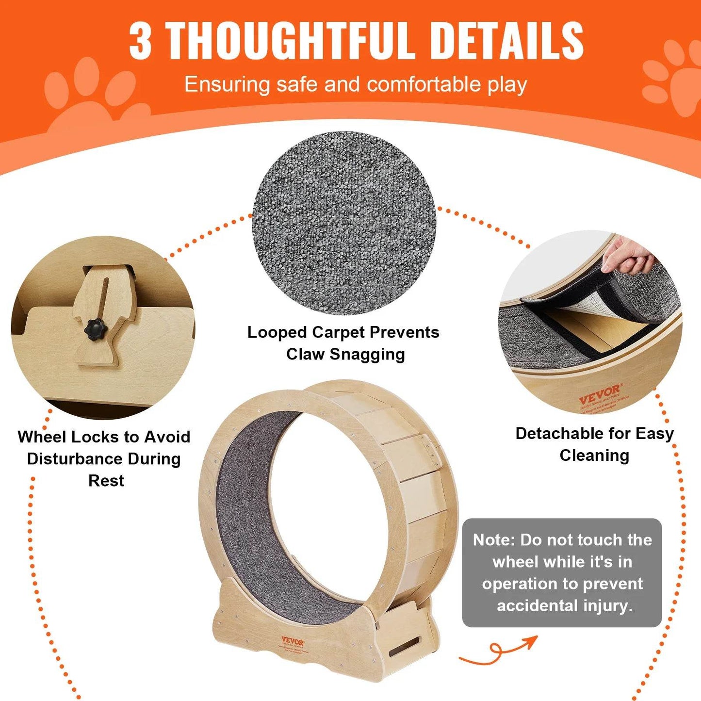 Cat Exercise Wheel Natural Wood Silent Running Treadmill - Estalios