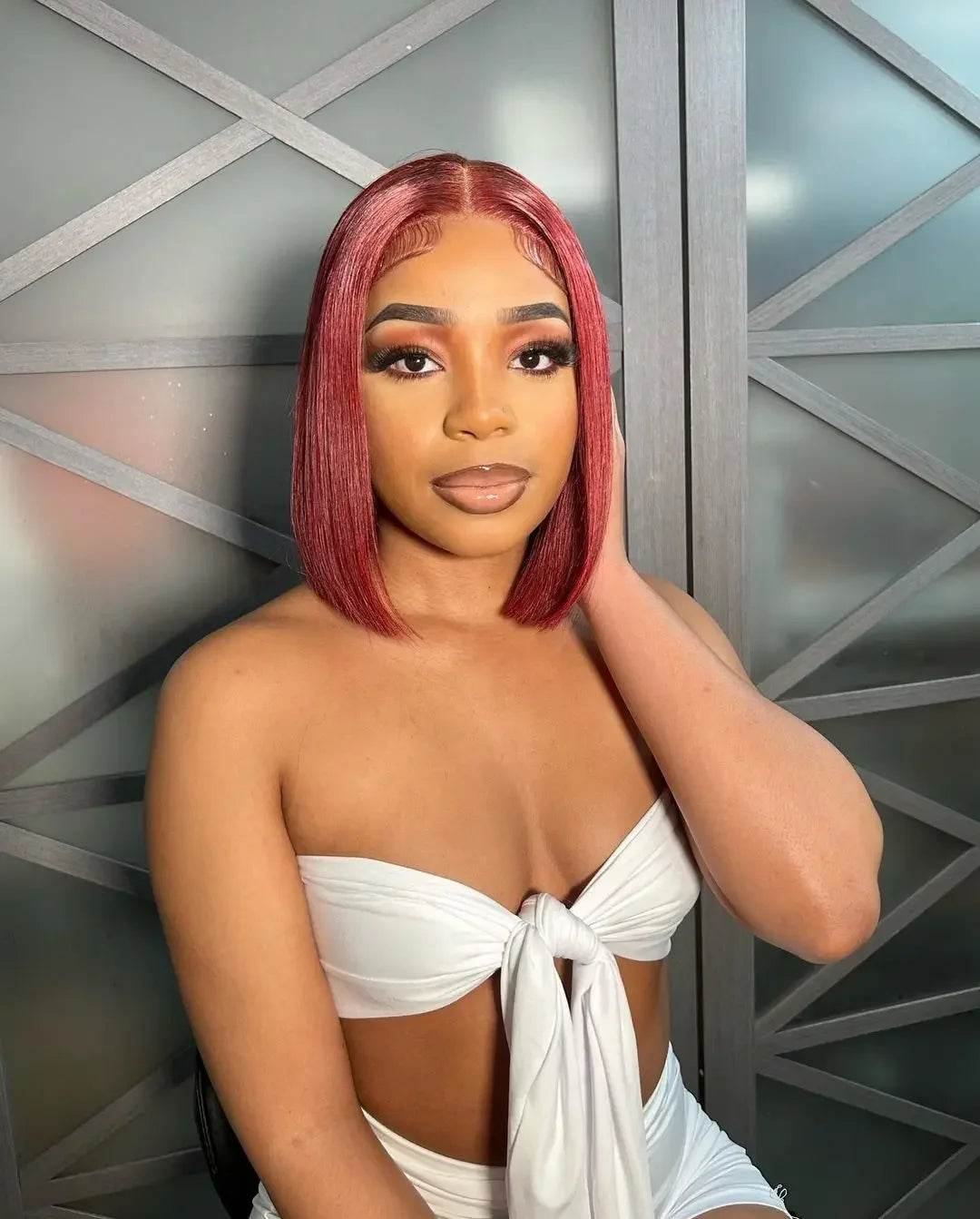 7x5 Glueless Bob Wig 99J Burgundy Straight Human Hair - Estalios