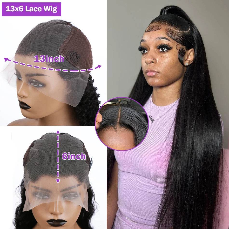 30 40 Inch Bone Straight Lace Front Wig 250 Density Human Hair - Estalios