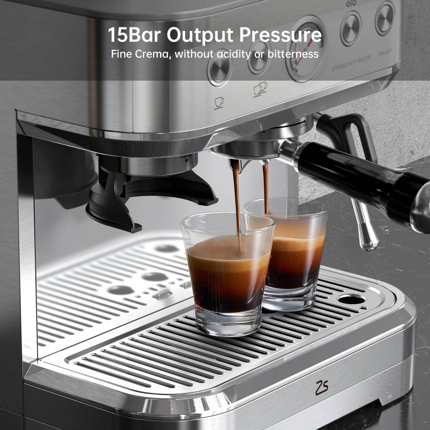 20 Bar Semi Automatic Espresso Maker with Grinder and Milk - Estalios