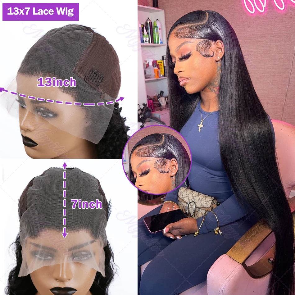 30 40 Inch Bone Straight Lace Front Wig 250 Density Human Hair - Estalios